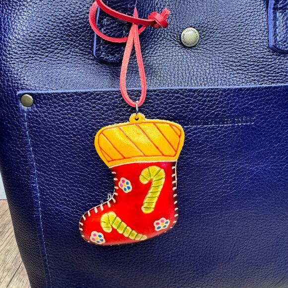 Christmas Stocking Purse Charm Genuine Leather Christmas Bag Charm Holiday Flair - Picture 3 of 8